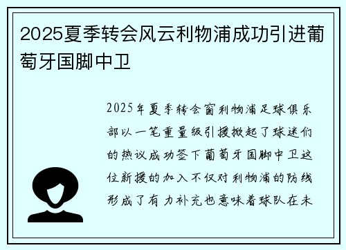 2025夏季转会风云利物浦成功引进葡萄牙国脚中卫