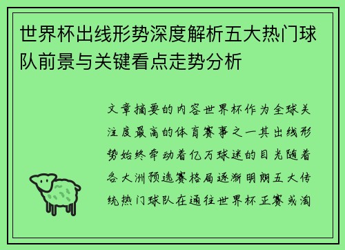 世界杯出线形势深度解析五大热门球队前景与关键看点走势分析