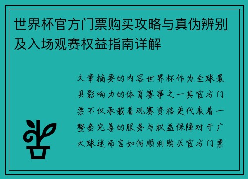世界杯官方门票购买攻略与真伪辨别及入场观赛权益指南详解 世界杯官方门票购买攻略与真伪辨别及入场观赛权益指南详解